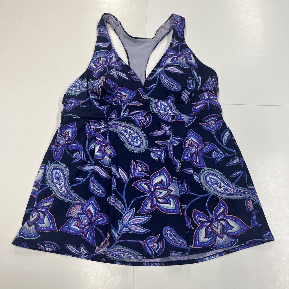 Lands End Swim top Tankini Womens Purple Paisley Razorback Built in Bra Size 8